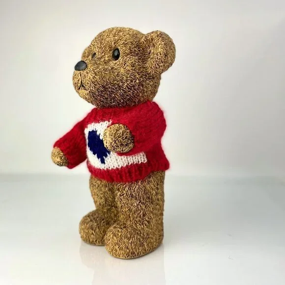 RESIN Bear Sculpture | 10" Standing Vintage Teddy Bear in Knit Sweater - Picture 2 of 10